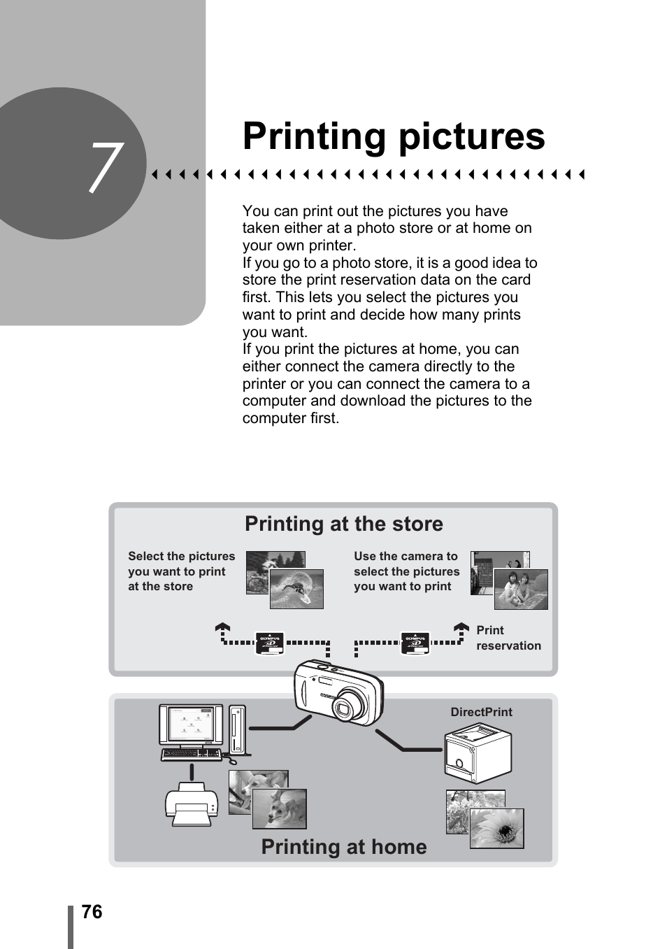 7 printing pictures, Printing pictures, P. 76 | Olympus CAMEDIA C480 User Manual | Page 76 / 138