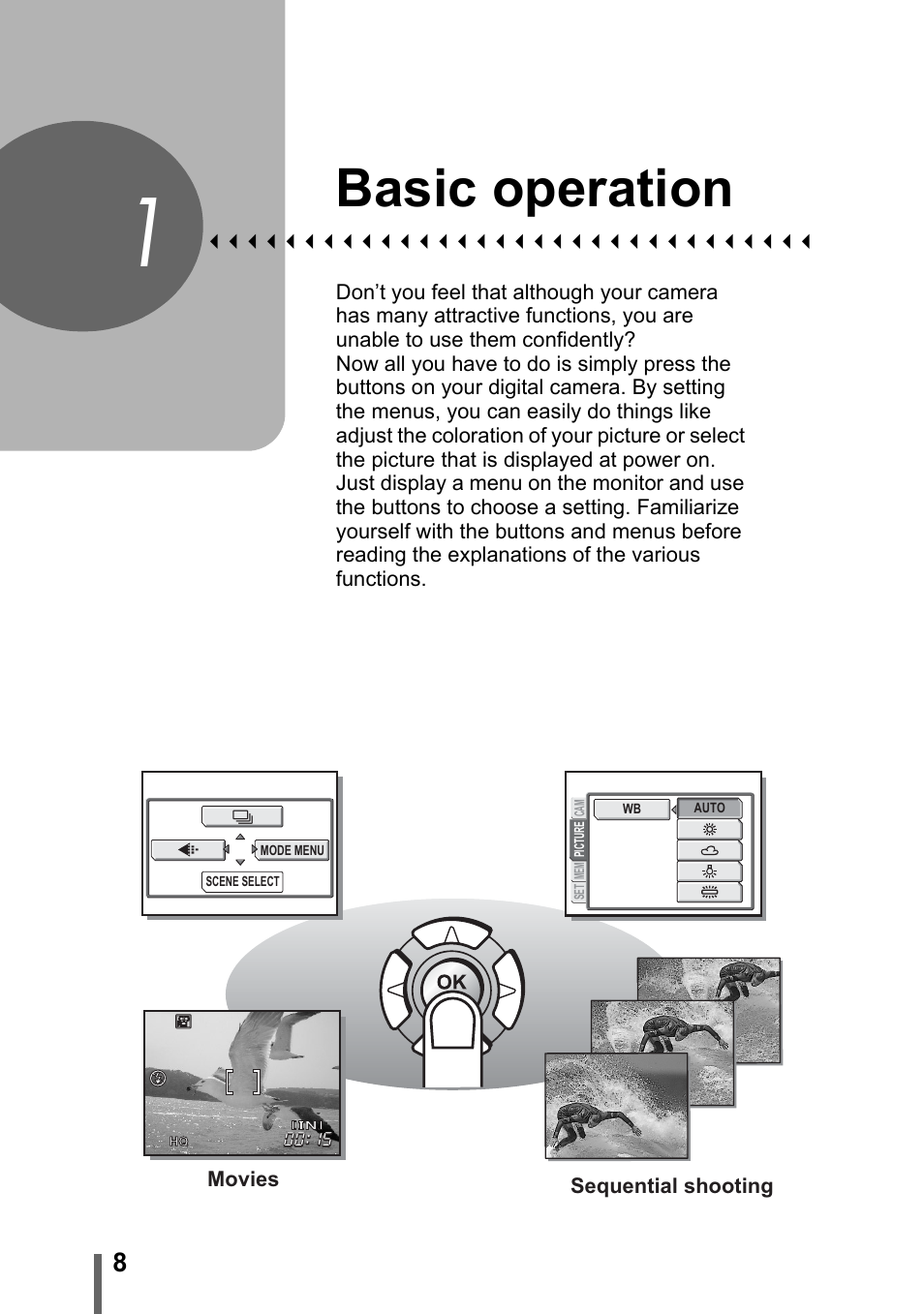 1 basic operation, Basic operation, P. 8 | Olympus CAMEDIA C480 User Manual | Page 8 / 138