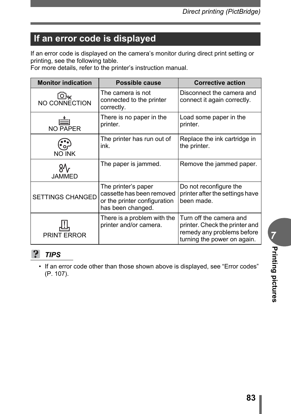 If an error code is displayed | Olympus CAMEDIA C480 User Manual | Page 83 / 138