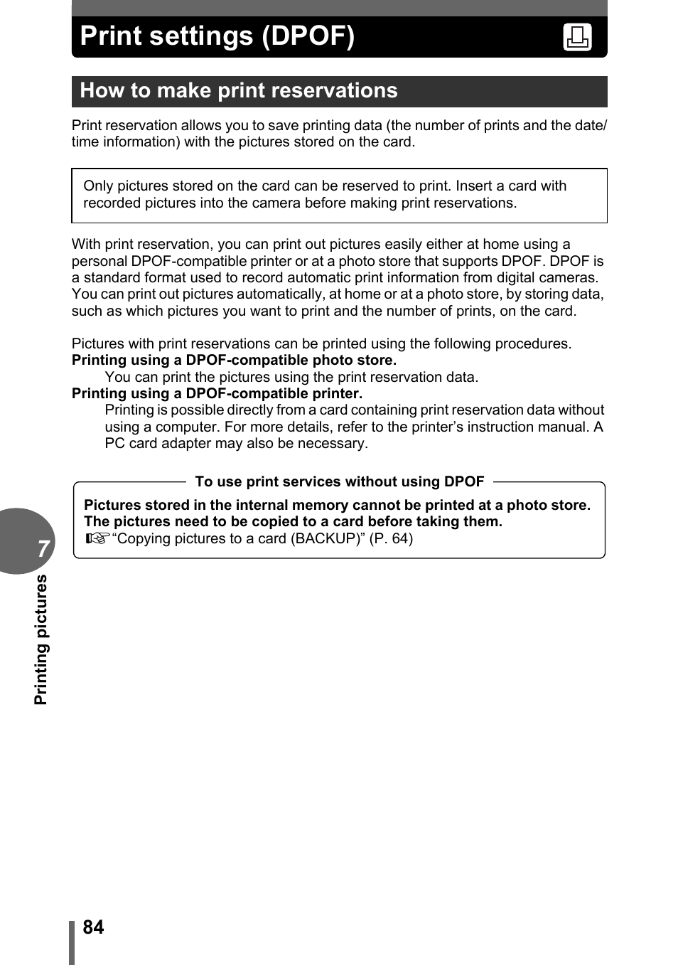 Print settings (dpof), How to make print reservations | Olympus CAMEDIA C480 User Manual | Page 84 / 138