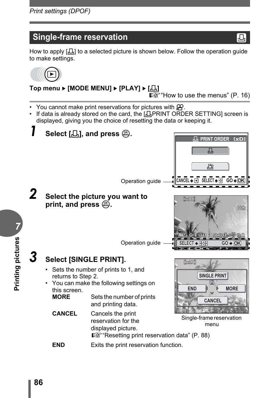 Single-frame reservation | Olympus CAMEDIA C480 User Manual | Page 86 / 138