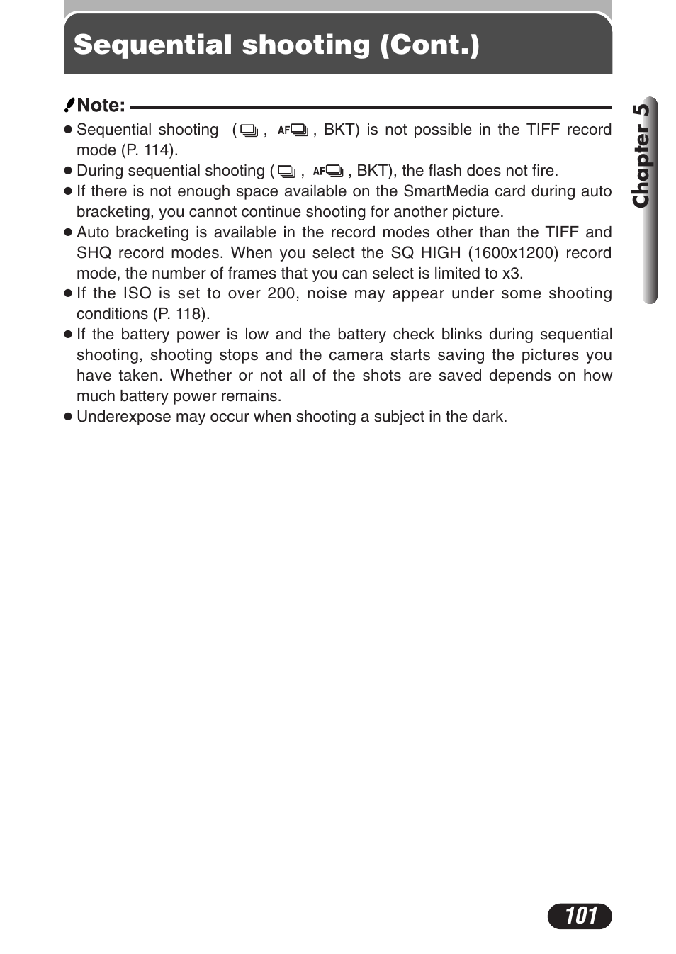 Sequential shooting (cont.), Chapter 5 | Olympus C-3020 Zoom User Manual | Page 101 / 206