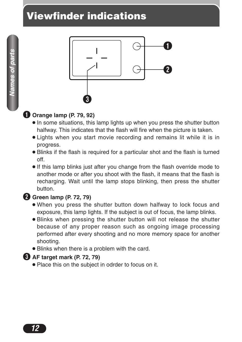 Viewfinder indications, Viewfinder indications 12 | Olympus C-3020 Zoom User Manual | Page 12 / 206
