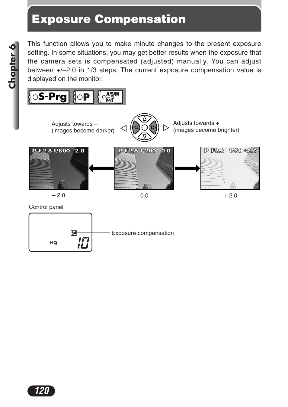 Exposure compensation, Chapter 6 | Olympus C-3020 Zoom User Manual | Page 120 / 206