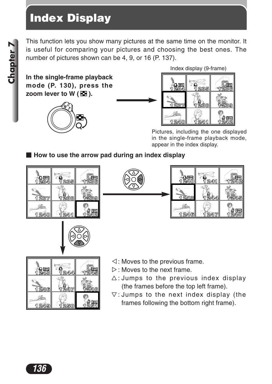 Index display, Chapter 7 | Olympus C-3020 Zoom User Manual | Page 136 / 206