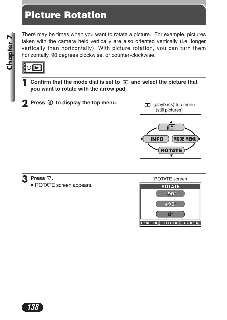 Picture rotation, Chapter 7 | Olympus C-3020 Zoom User Manual | Page 138 / 206