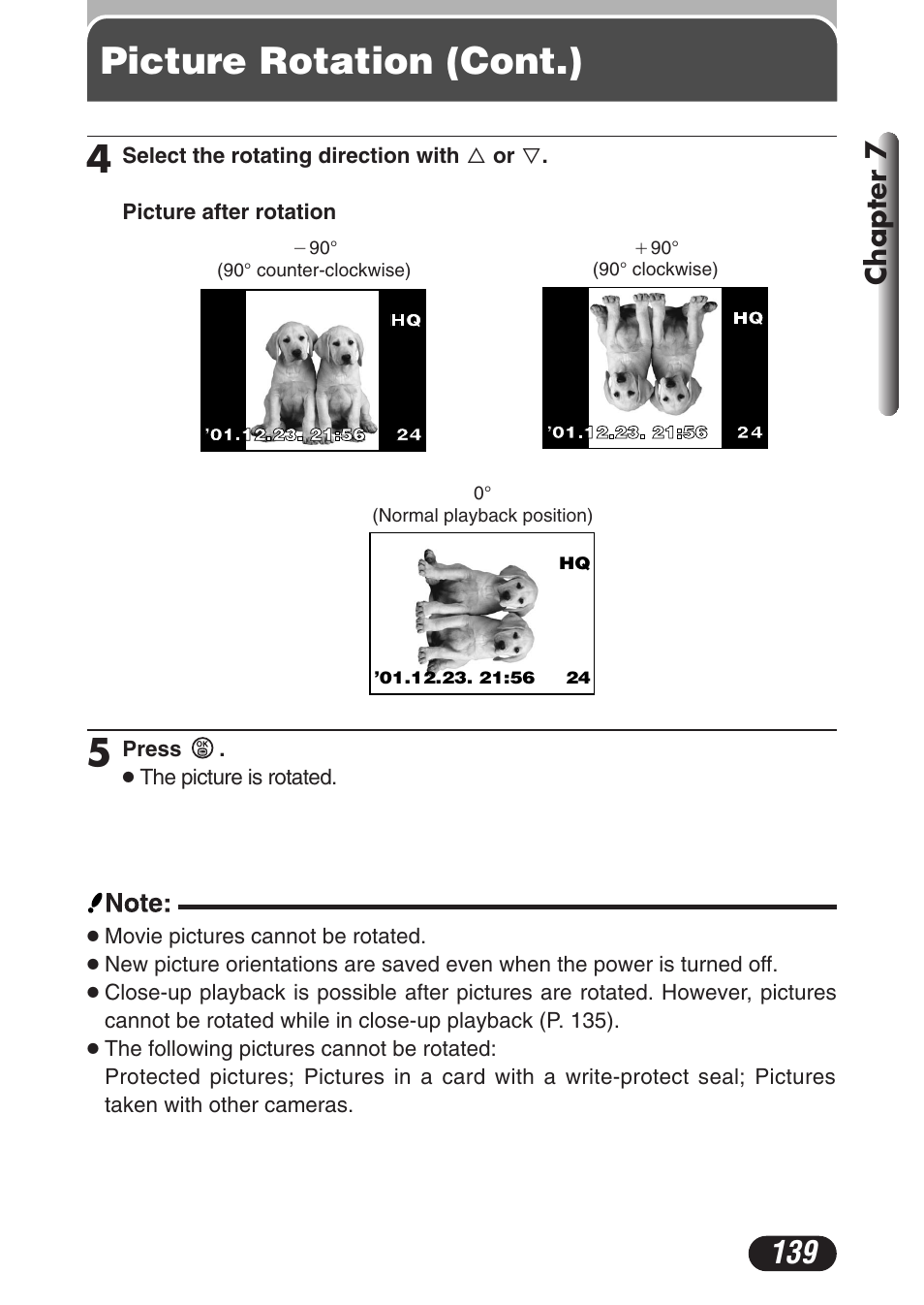 Picture rotation (cont.), Chapter 7 | Olympus C-3020 Zoom User Manual | Page 139 / 206