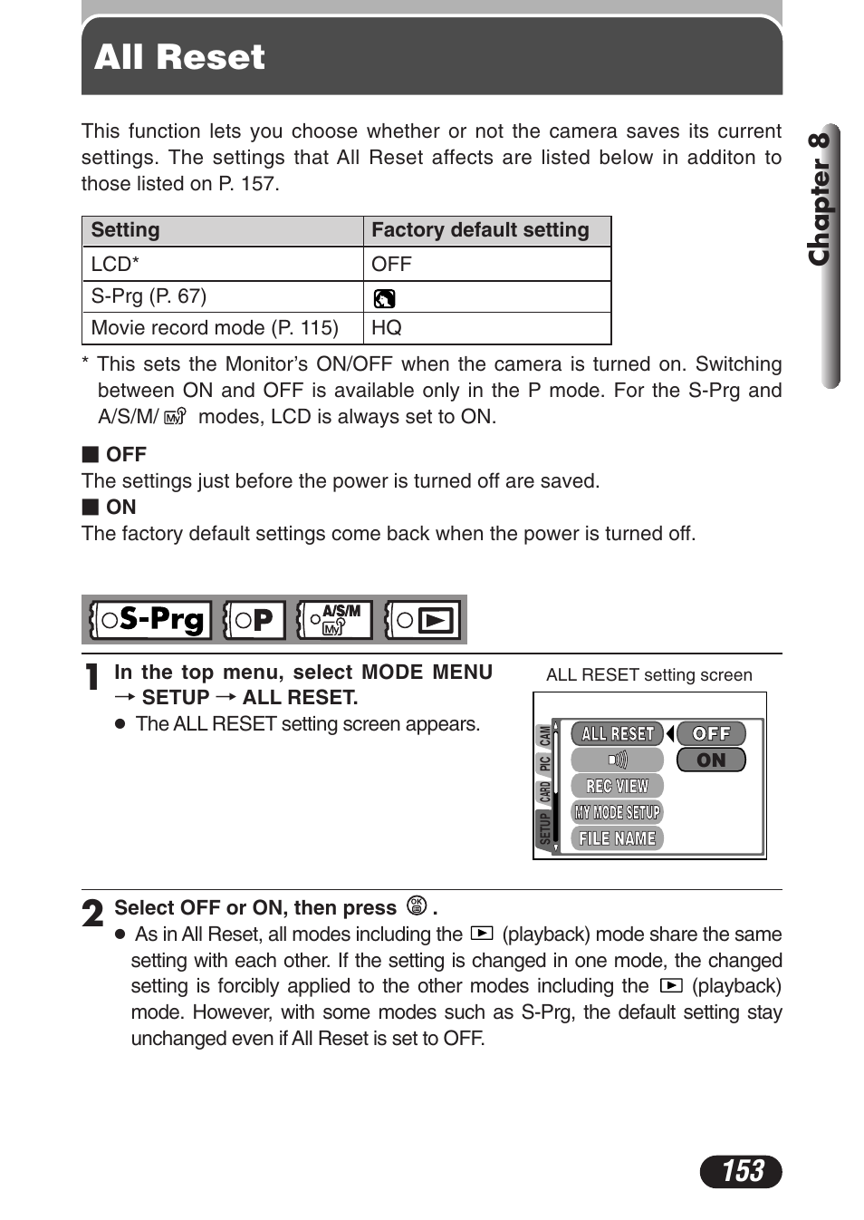 All reset, Chapter 8 | Olympus C-3020 Zoom User Manual | Page 153 / 206