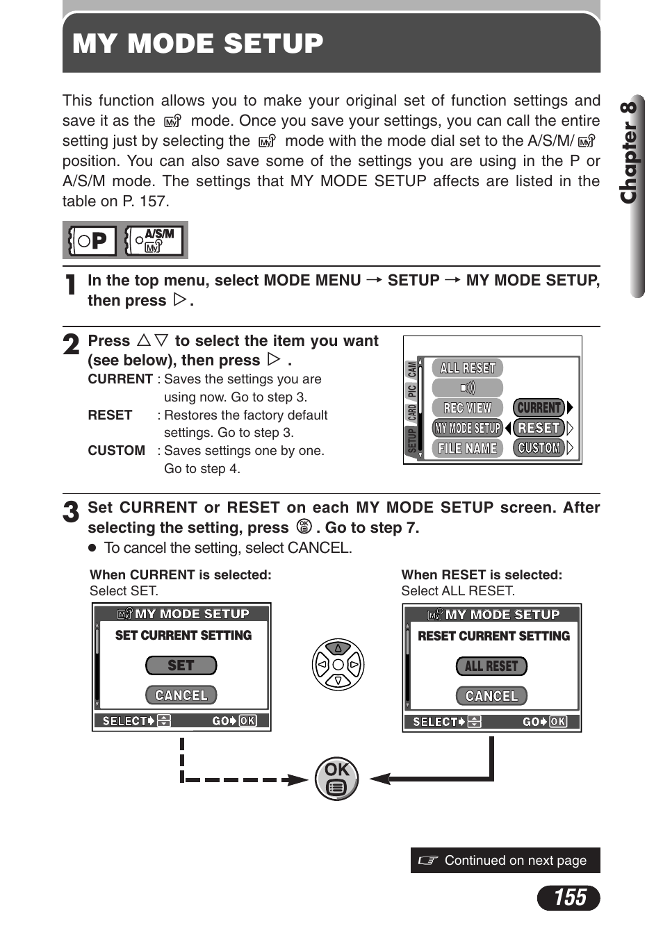 My mode setup, Chapter 8 | Olympus C-3020 Zoom User Manual | Page 155 / 206