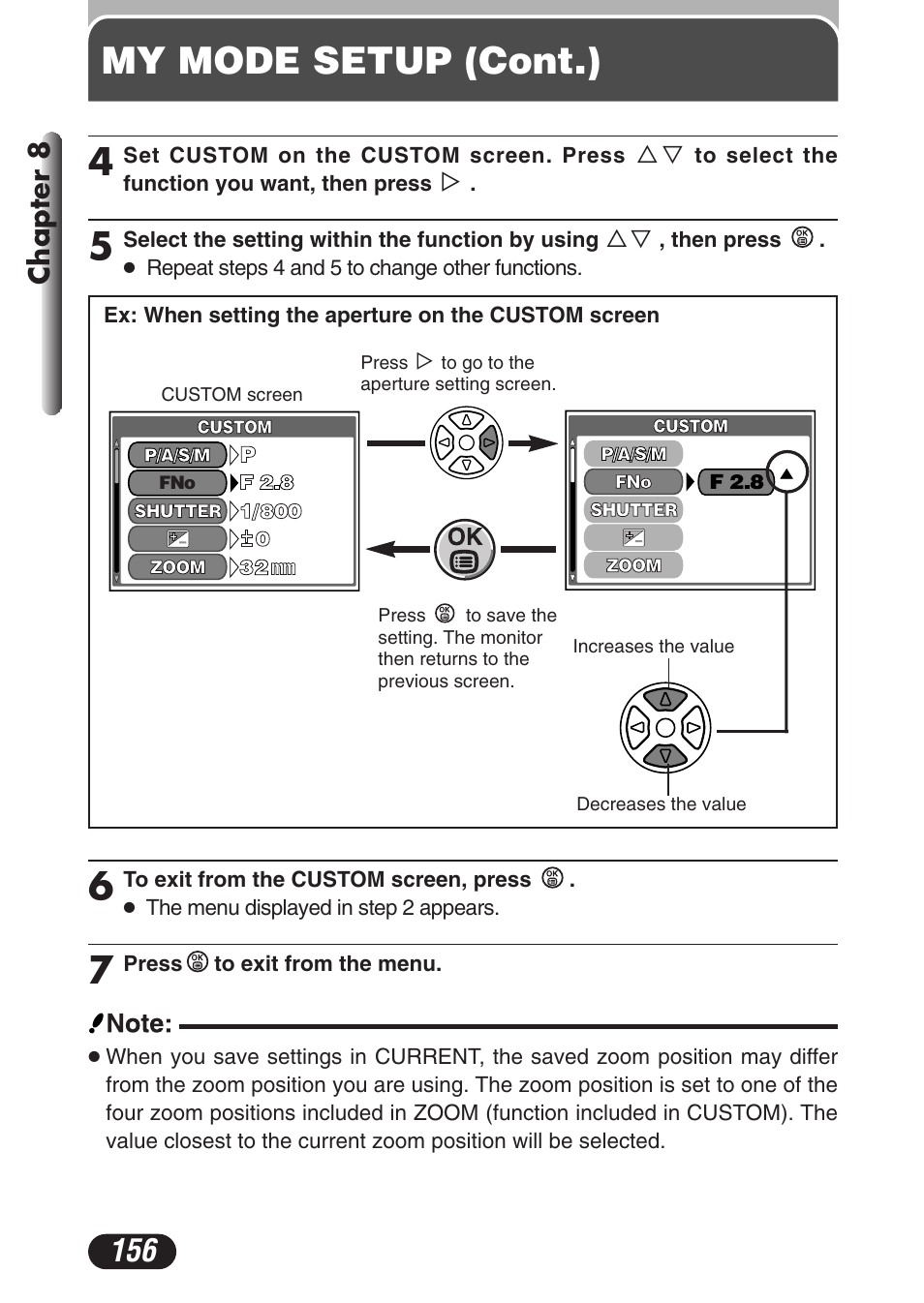 My mode setup (cont.) 4, Chapter 8 | Olympus C-3020 Zoom User Manual | Page 156 / 206