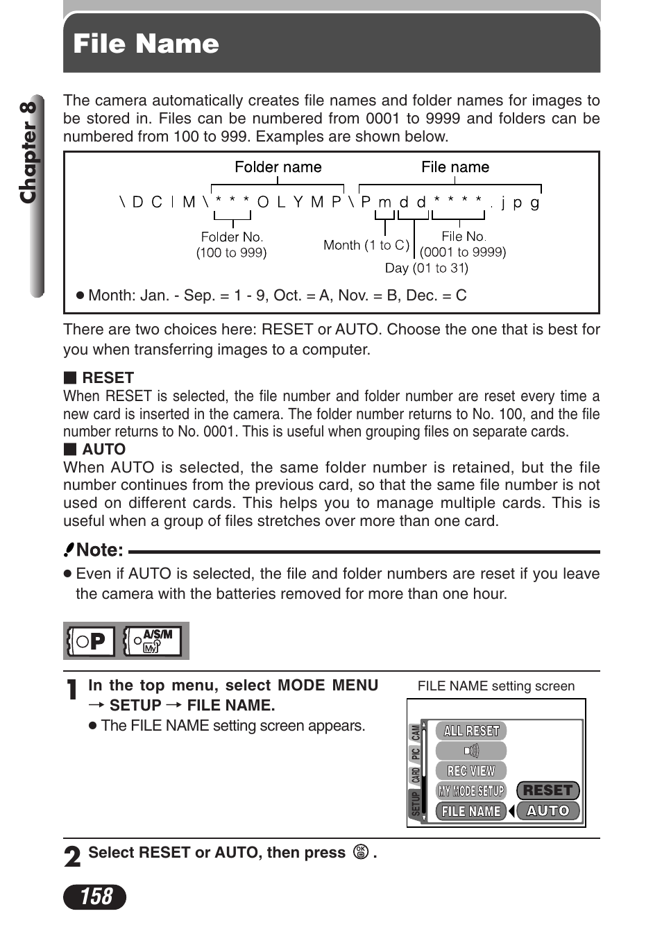 File name, Chapter 8 | Olympus C-3020 Zoom User Manual | Page 158 / 206