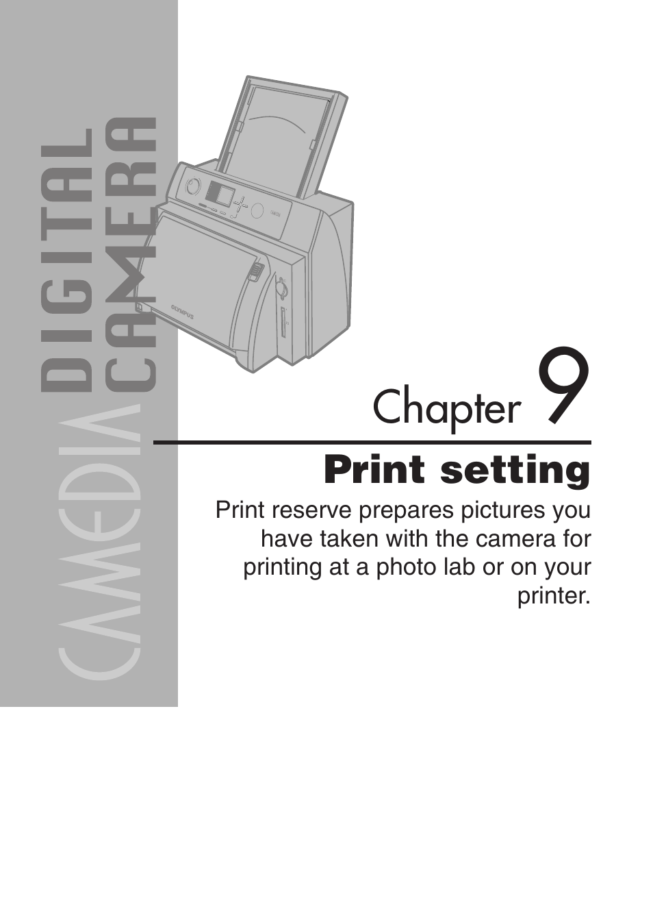 Chapter 9 print setting, Print setting, Chapter | Olympus C-3020 Zoom User Manual | Page 161 / 206