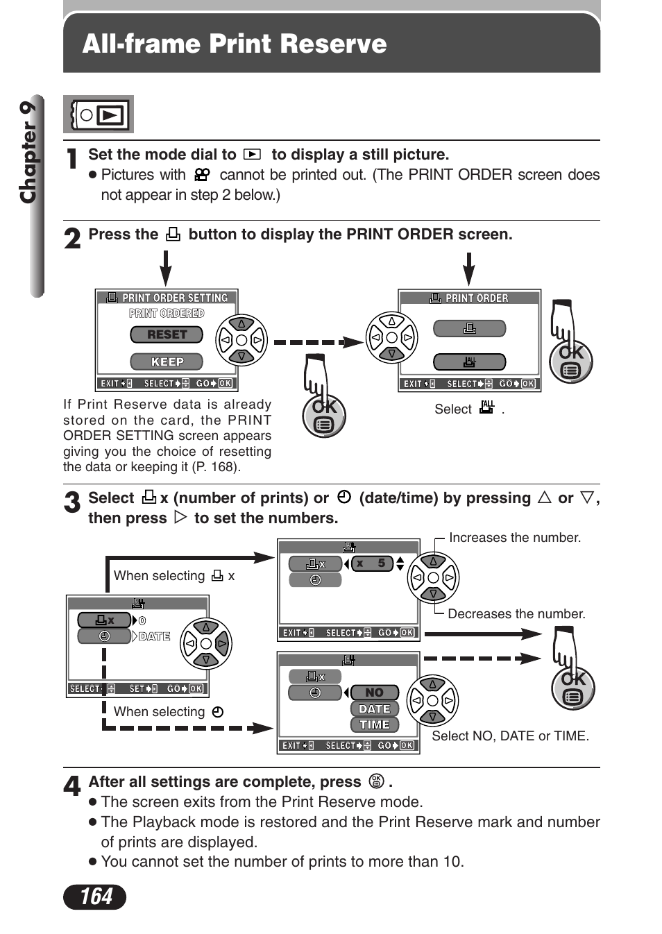 All-frame print reserve, All-frame print reserve 1, Chapter 9 | Olympus C-3020 Zoom User Manual | Page 164 / 206