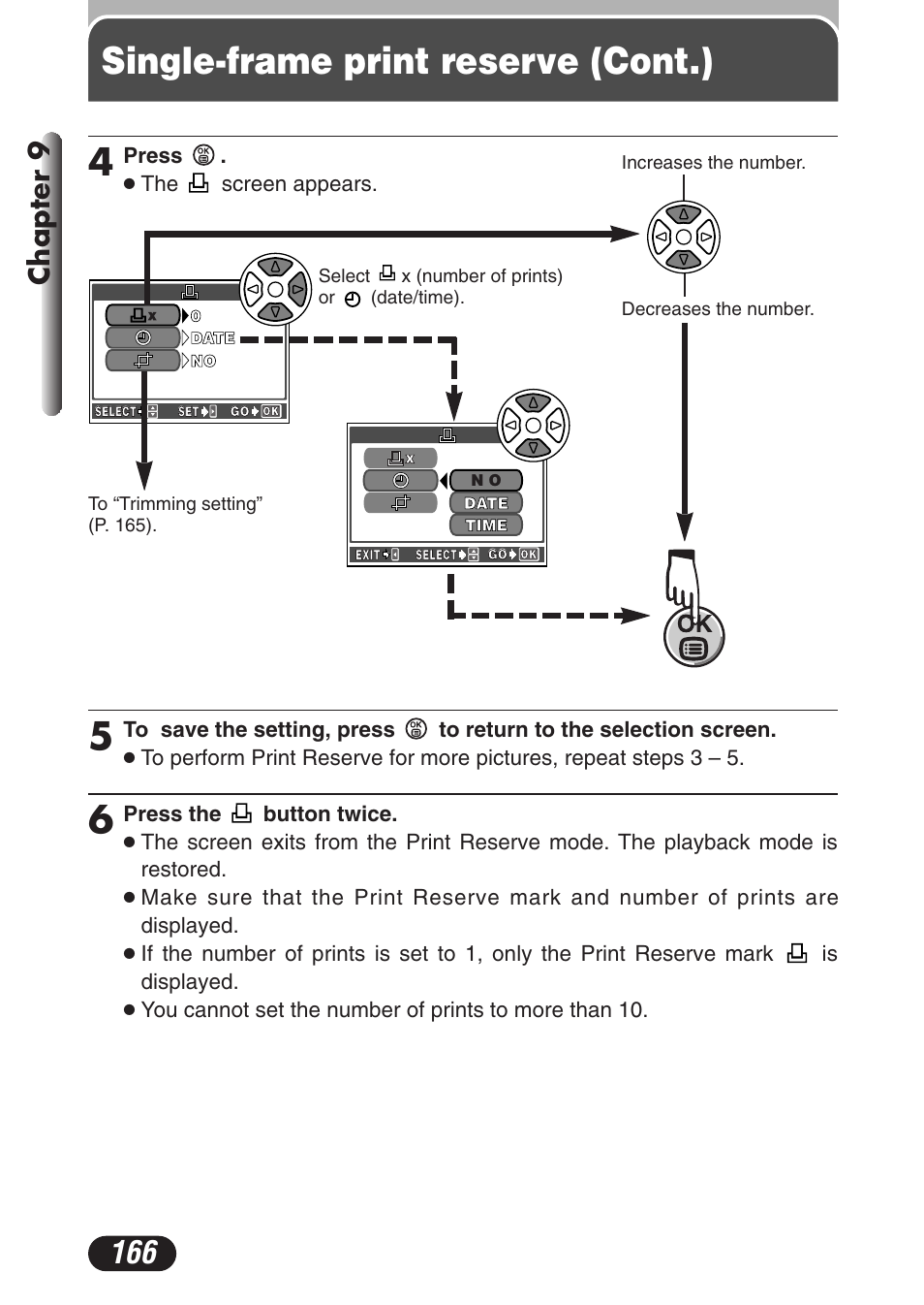 Single-frame print reserve (cont.) 4, Chapter 9 | Olympus C-3020 Zoom User Manual | Page 166 / 206