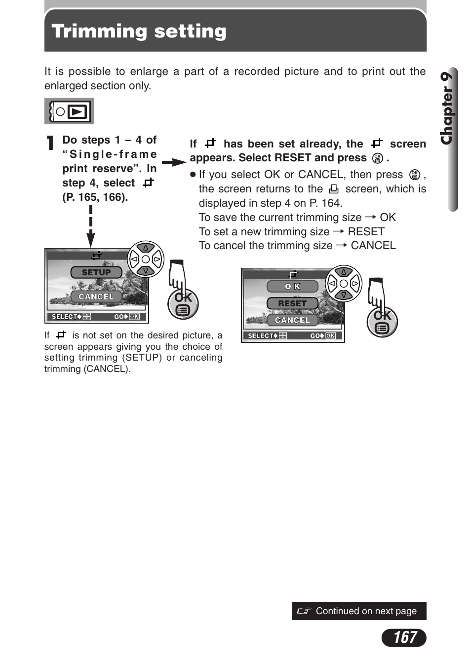 Trimming setting, Chapter 9 | Olympus C-3020 Zoom User Manual | Page 167 / 206