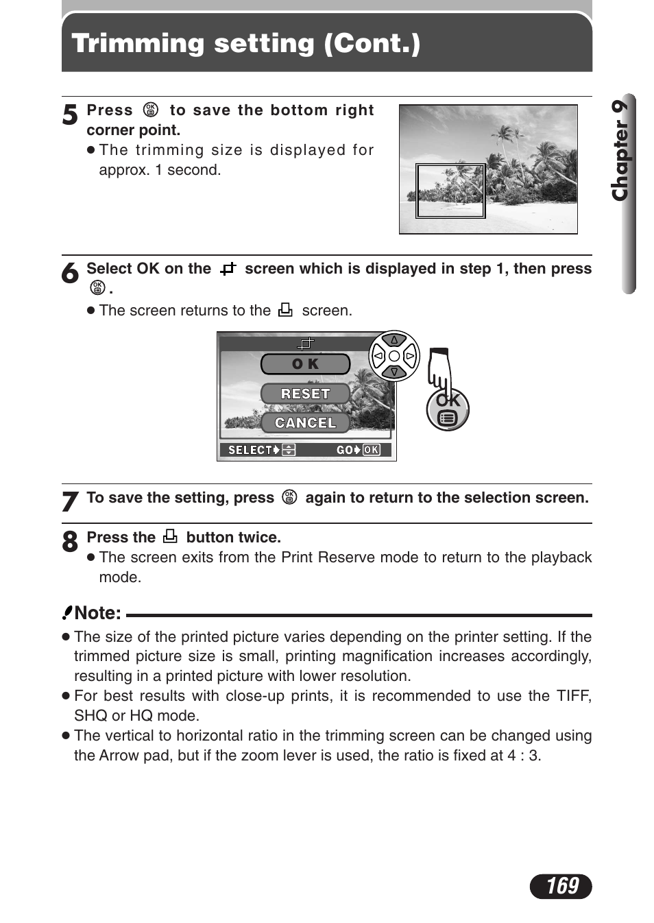 Trimming setting (cont.) 7 | Olympus C-3020 Zoom User Manual | Page 169 / 206