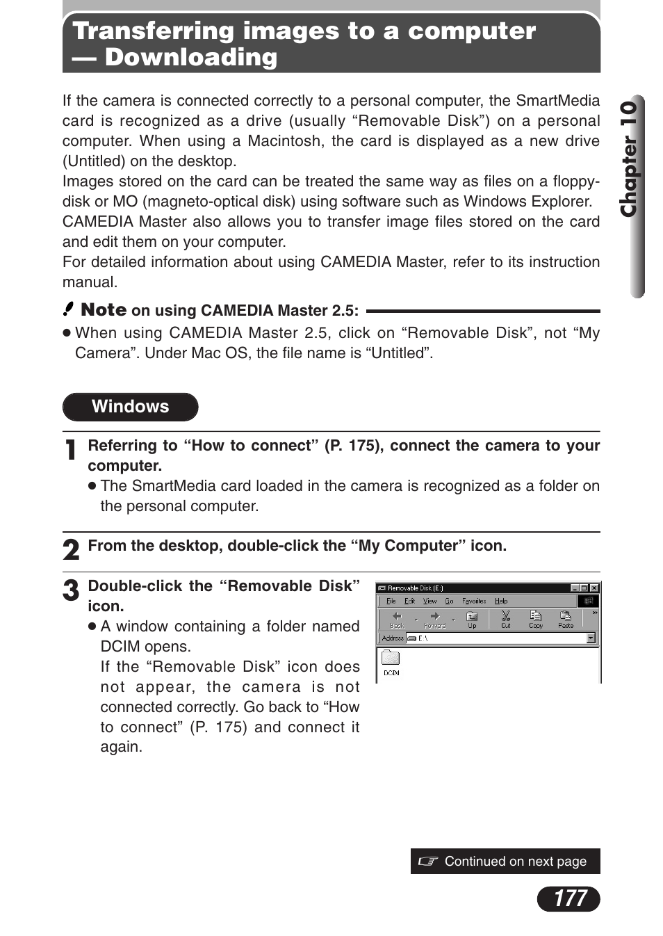 Transferring images to a computer — downloading | Olympus C-3020 Zoom User Manual | Page 177 / 206