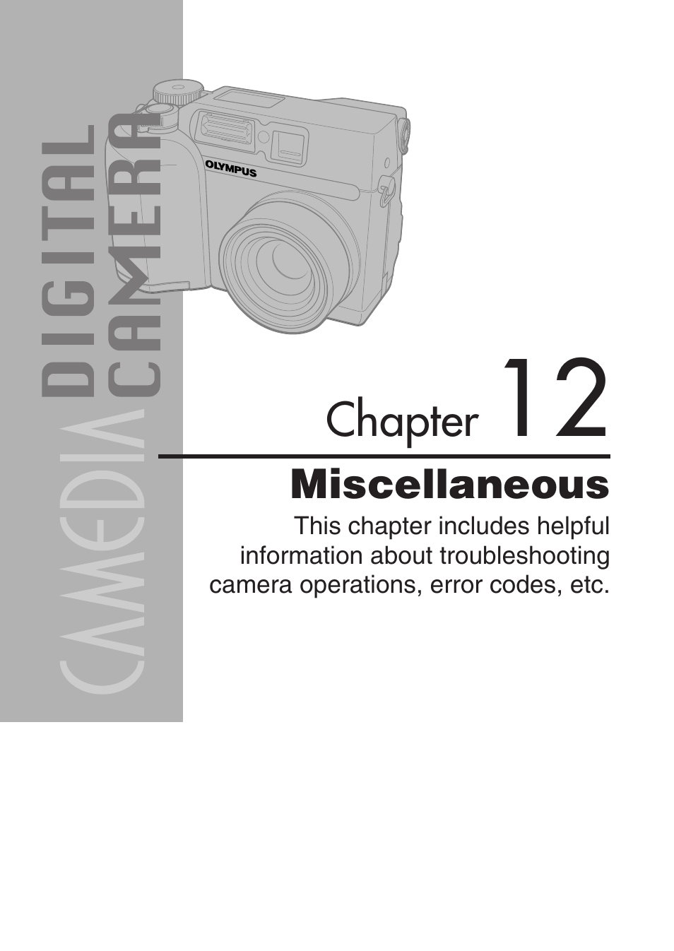 Chapter 12 miscellaneous, Miscellaneous | Olympus C-3020 Zoom User Manual | Page 187 / 206