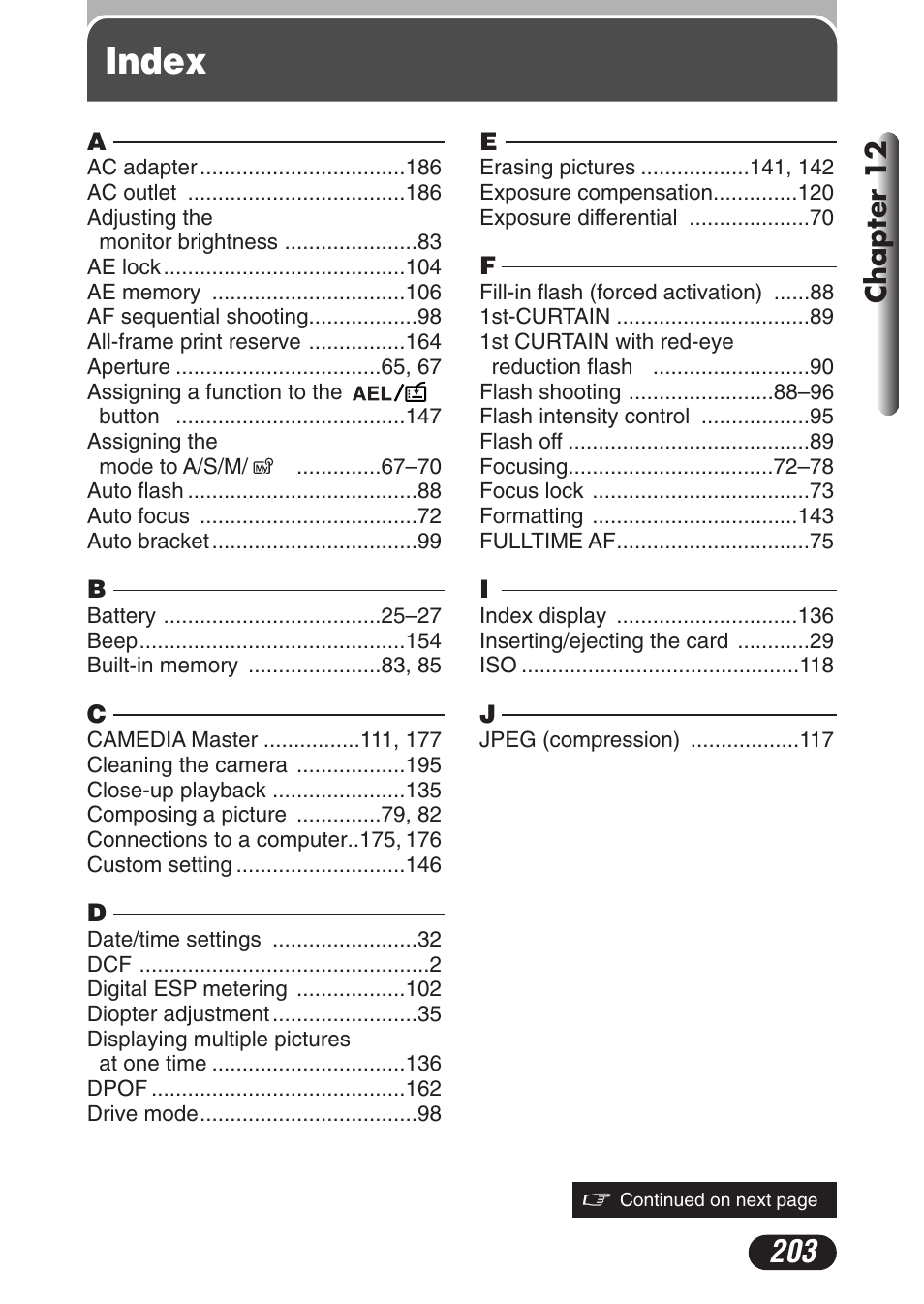 Index, Chapter 12 | Olympus C-3020 Zoom User Manual | Page 203 / 206