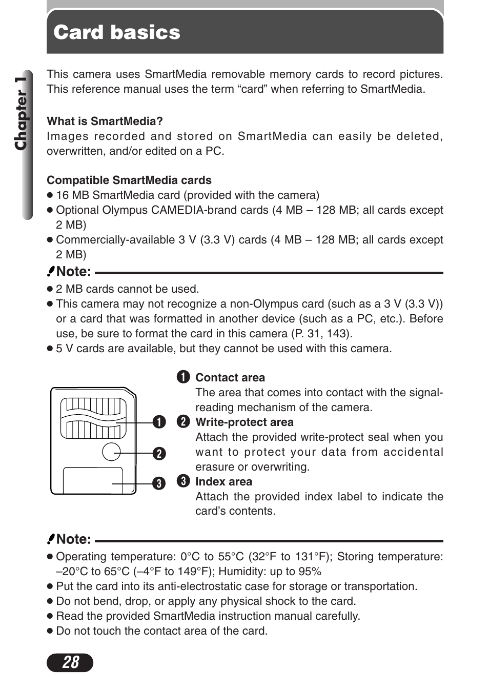 Card basics, Chapter 1 | Olympus C-3020 Zoom User Manual | Page 28 / 206