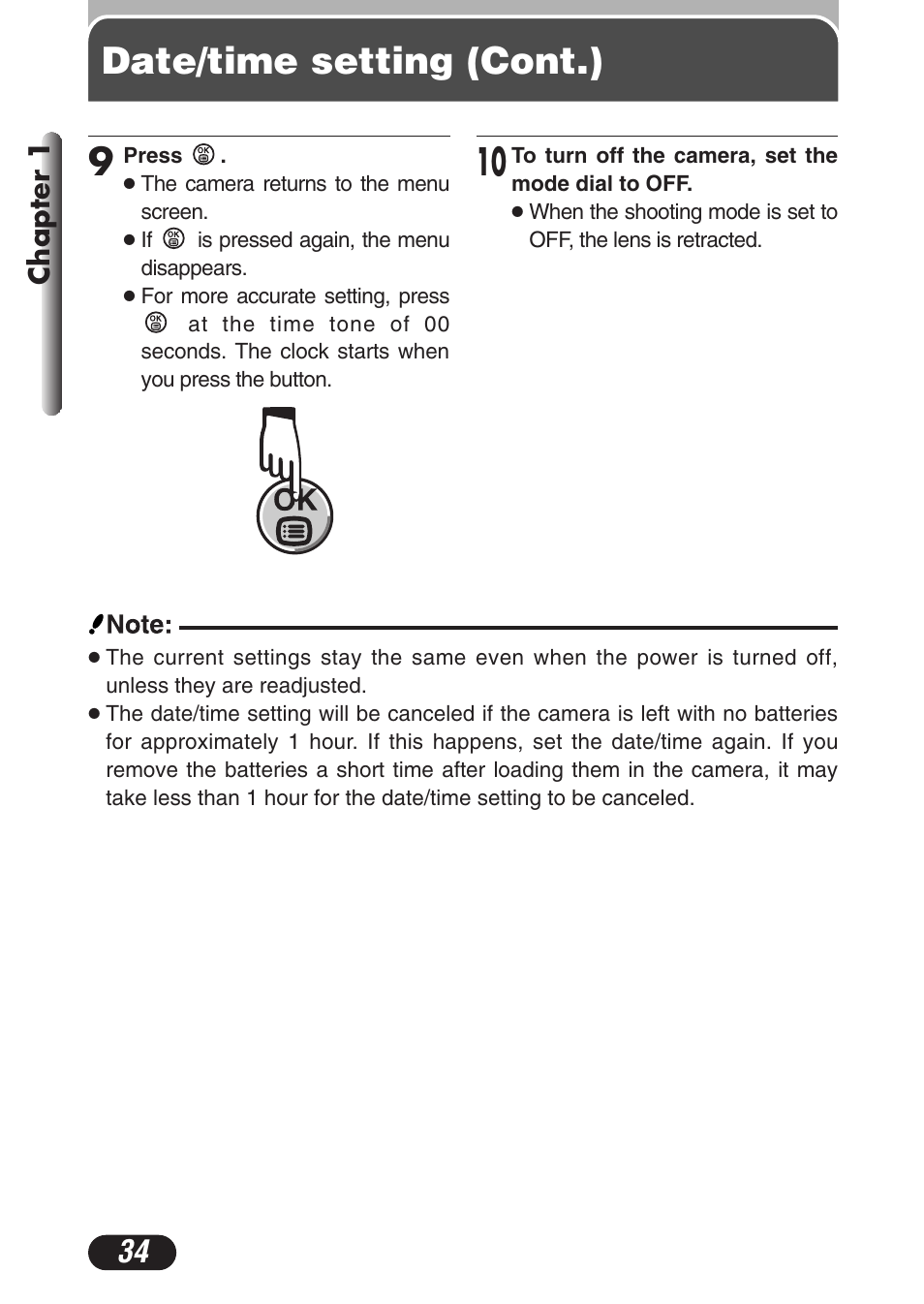 Date/time setting (cont.) | Olympus C-3020 Zoom User Manual | Page 34 / 206