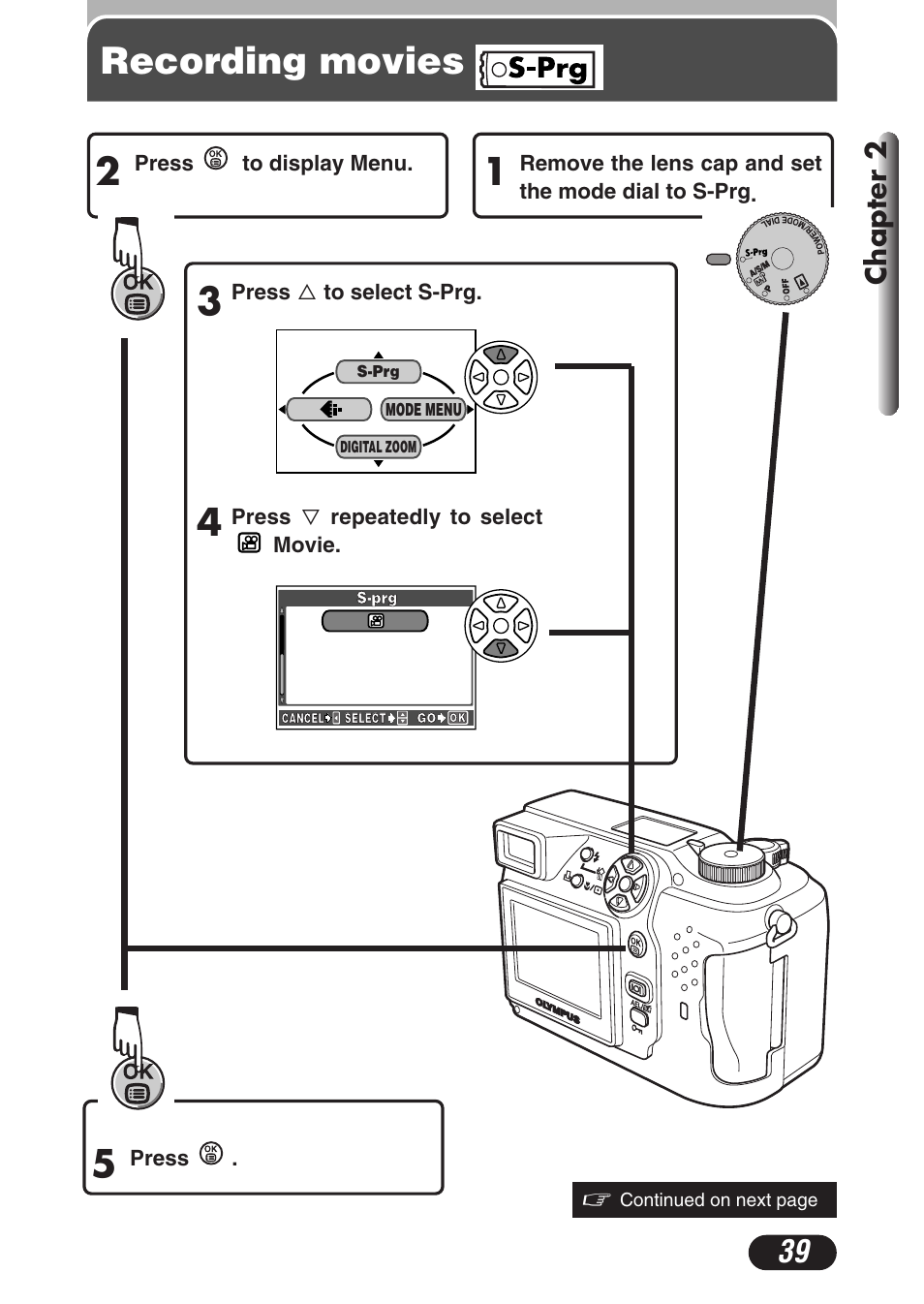 Recording movies, Chapter 2 | Olympus C-3020 Zoom User Manual | Page 39 / 206