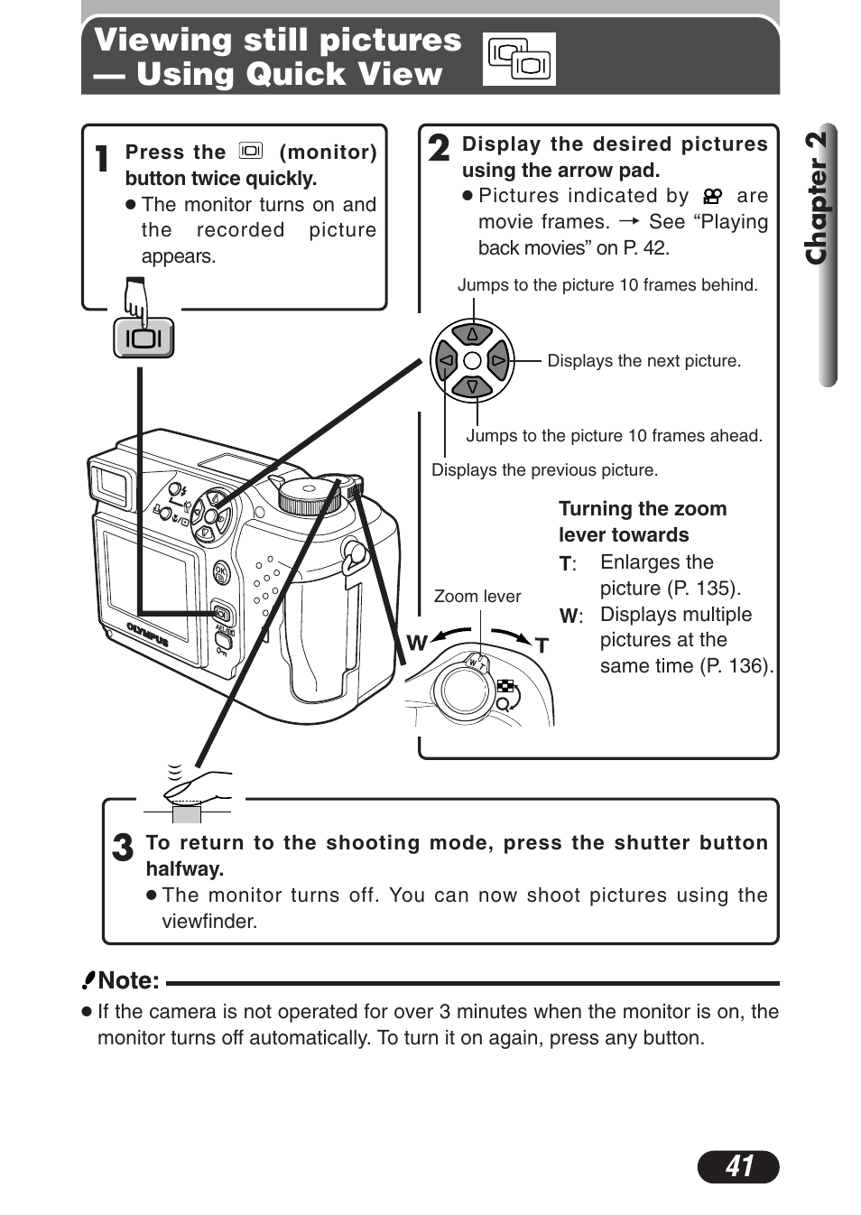 Viewing still pictures — using quick view, Chapter 2 | Olympus C-3020 Zoom User Manual | Page 41 / 206