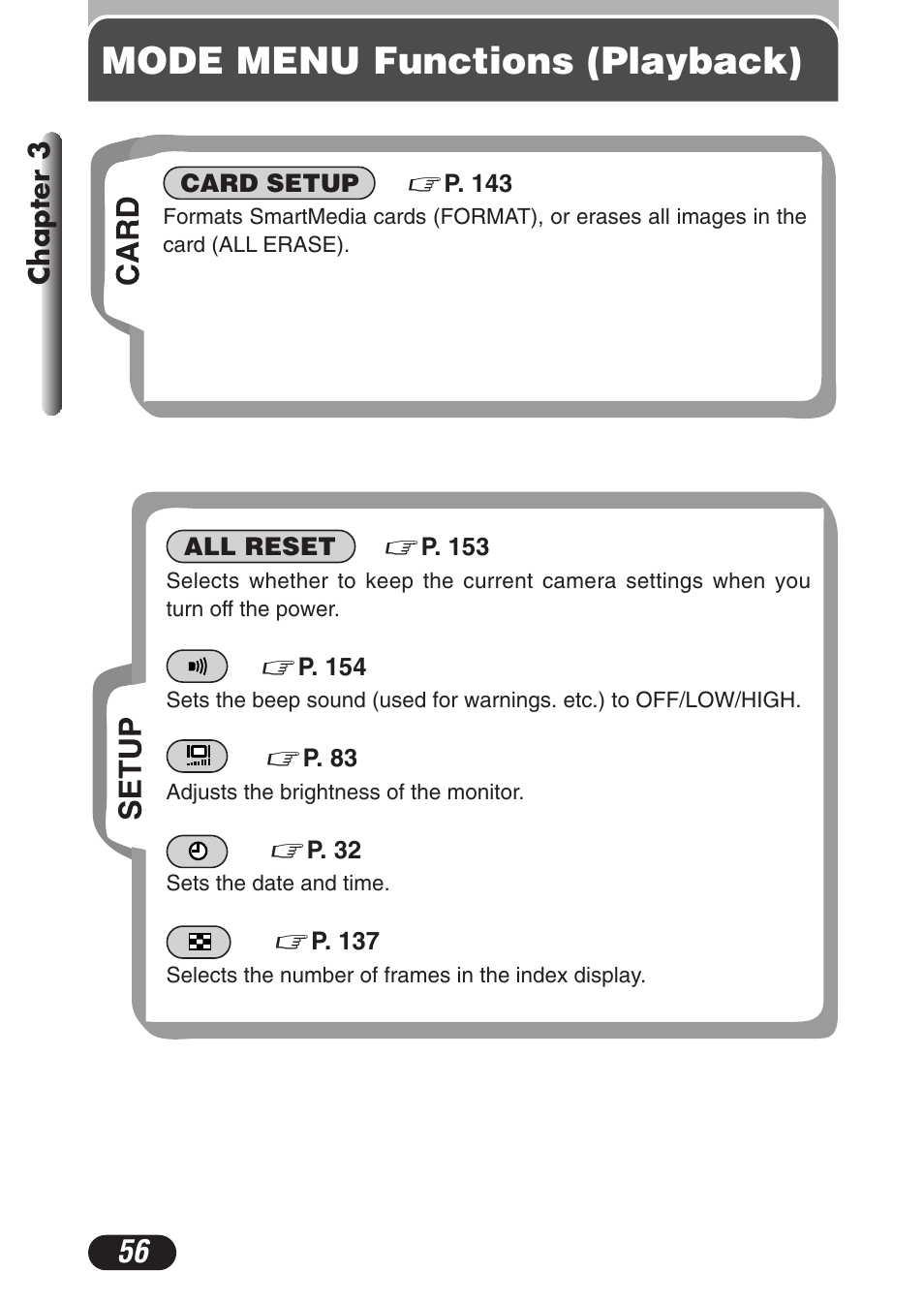 Mode menu functions (playback) | Olympus C-3020 Zoom User Manual | Page 56 / 206