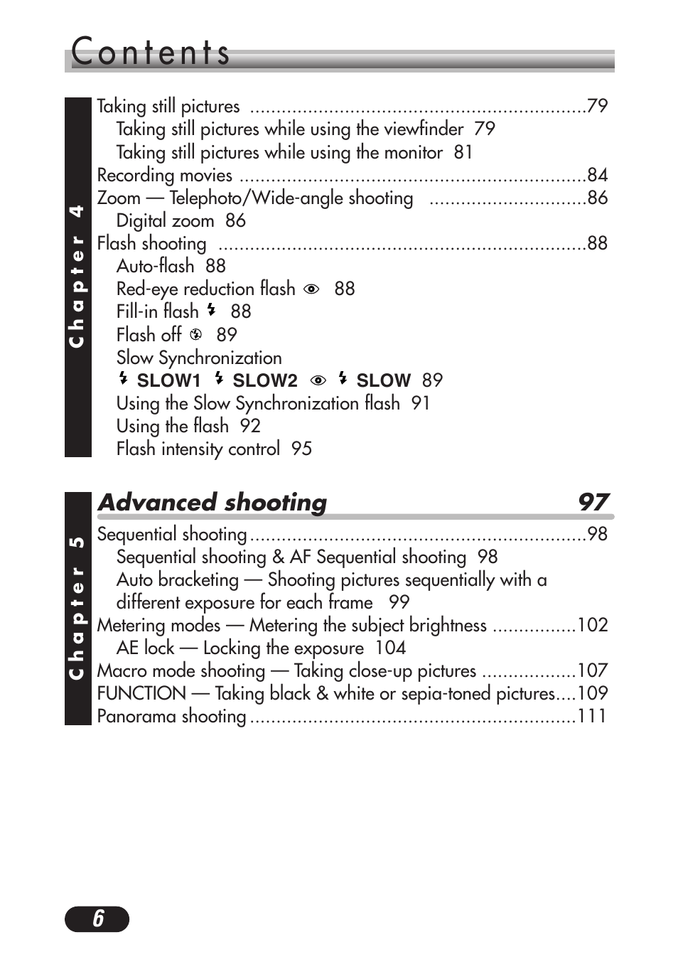 Advanced shooting 97 | Olympus C-3020 Zoom User Manual | Page 6 / 206