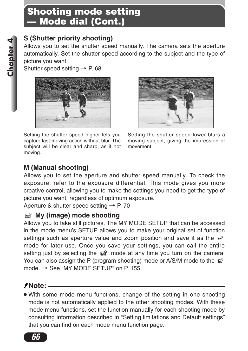 Shooting mode setting — mode dial (cont.), Chapter 4 | Olympus C-3020 Zoom User Manual | Page 66 / 206