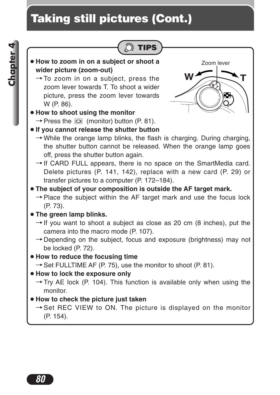 Taking still pictures (cont.), Chapter 4 | Olympus C-3020 Zoom User Manual | Page 80 / 206