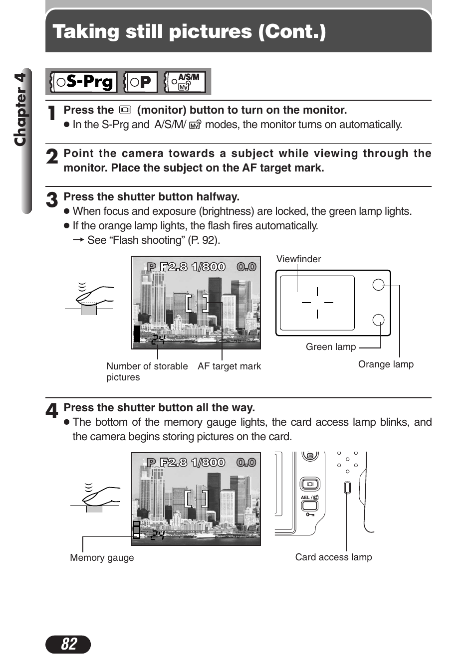 Taking still pictures (cont.) | Olympus C-3020 Zoom User Manual | Page 82 / 206