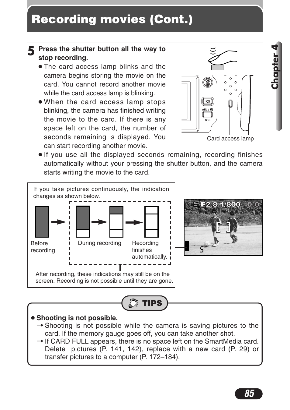Recording movies (cont.), Chapter 4 | Olympus C-3020 Zoom User Manual | Page 85 / 206