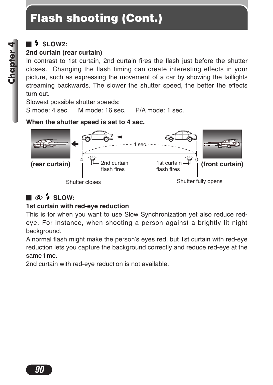 Flash shooting (cont.), Chapter 4 | Olympus C-3020 Zoom User Manual | Page 90 / 206