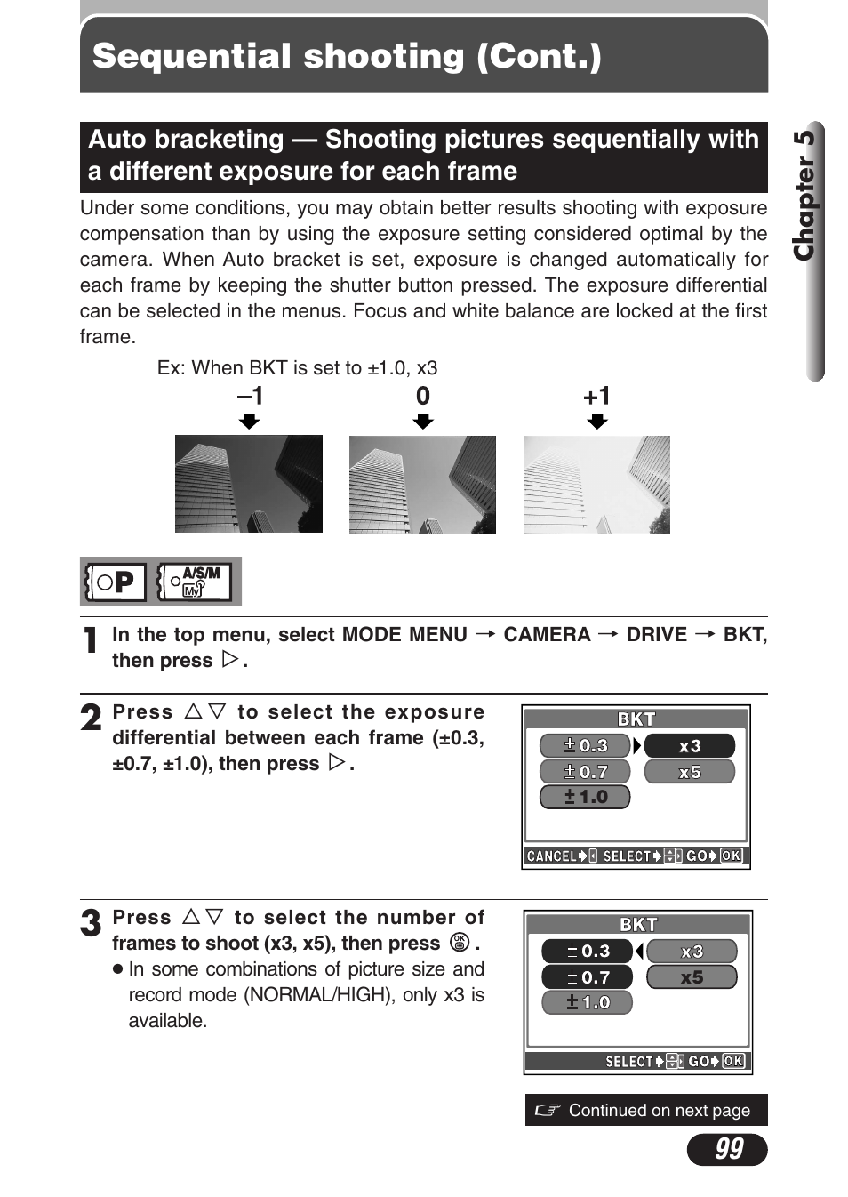 Sequential shooting (cont.), Chapter 5 | Olympus C-3020 Zoom User Manual | Page 99 / 206