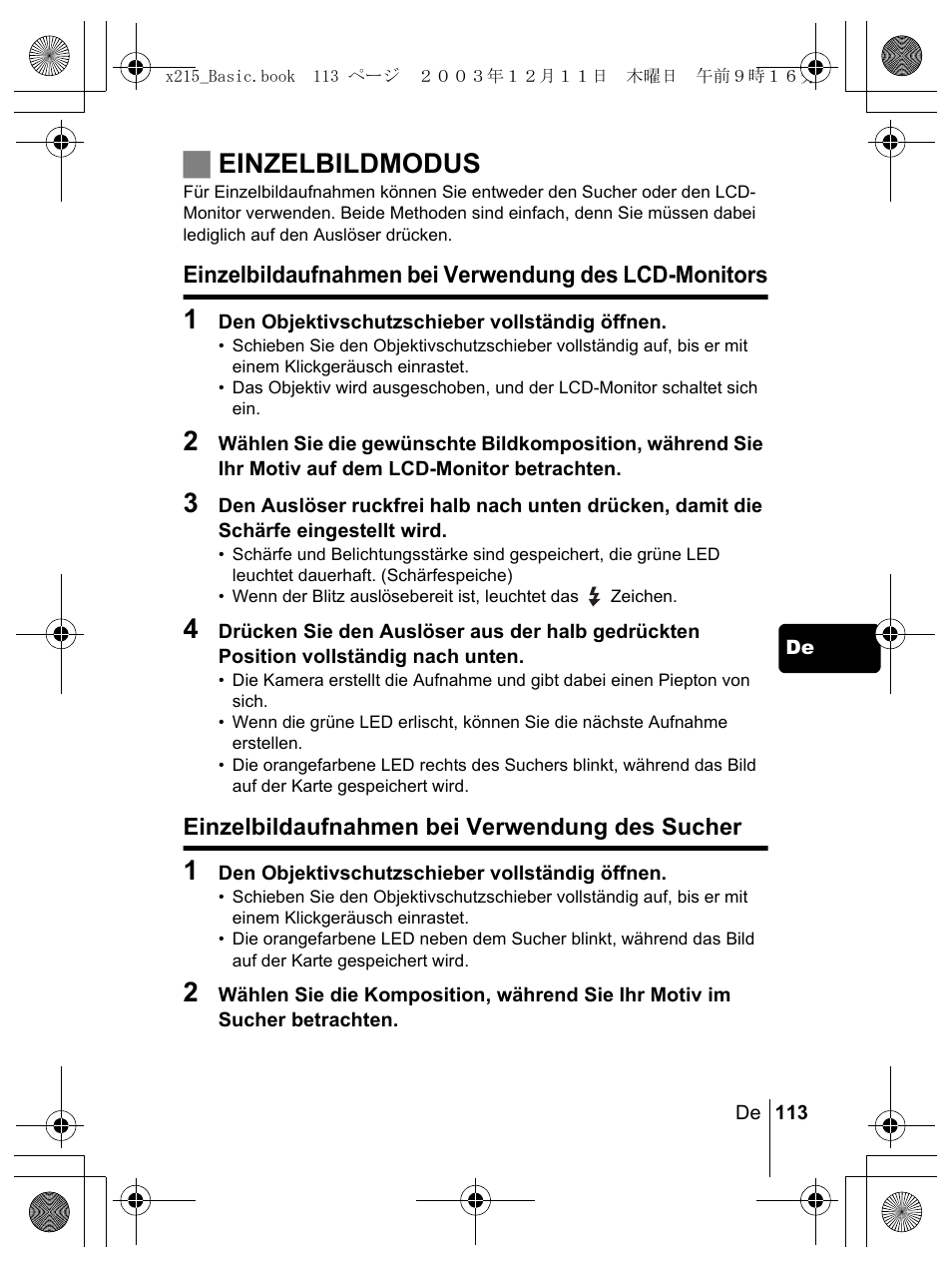 Jeinzelbildmodus | Olympus X-350 en User Manual | Page 113 / 180