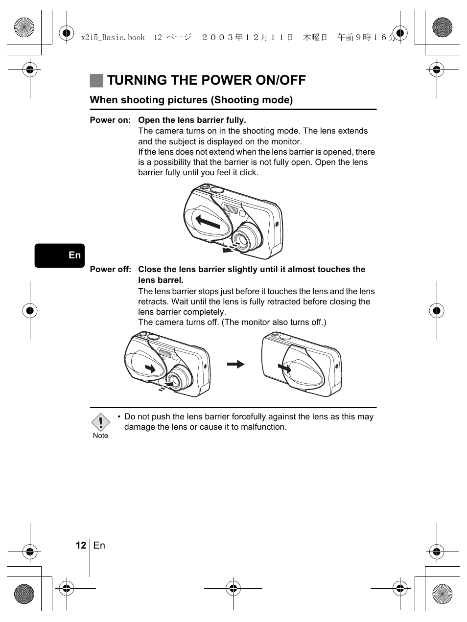 Jturning the power on/off | Olympus X-350 en User Manual | Page 12 / 180