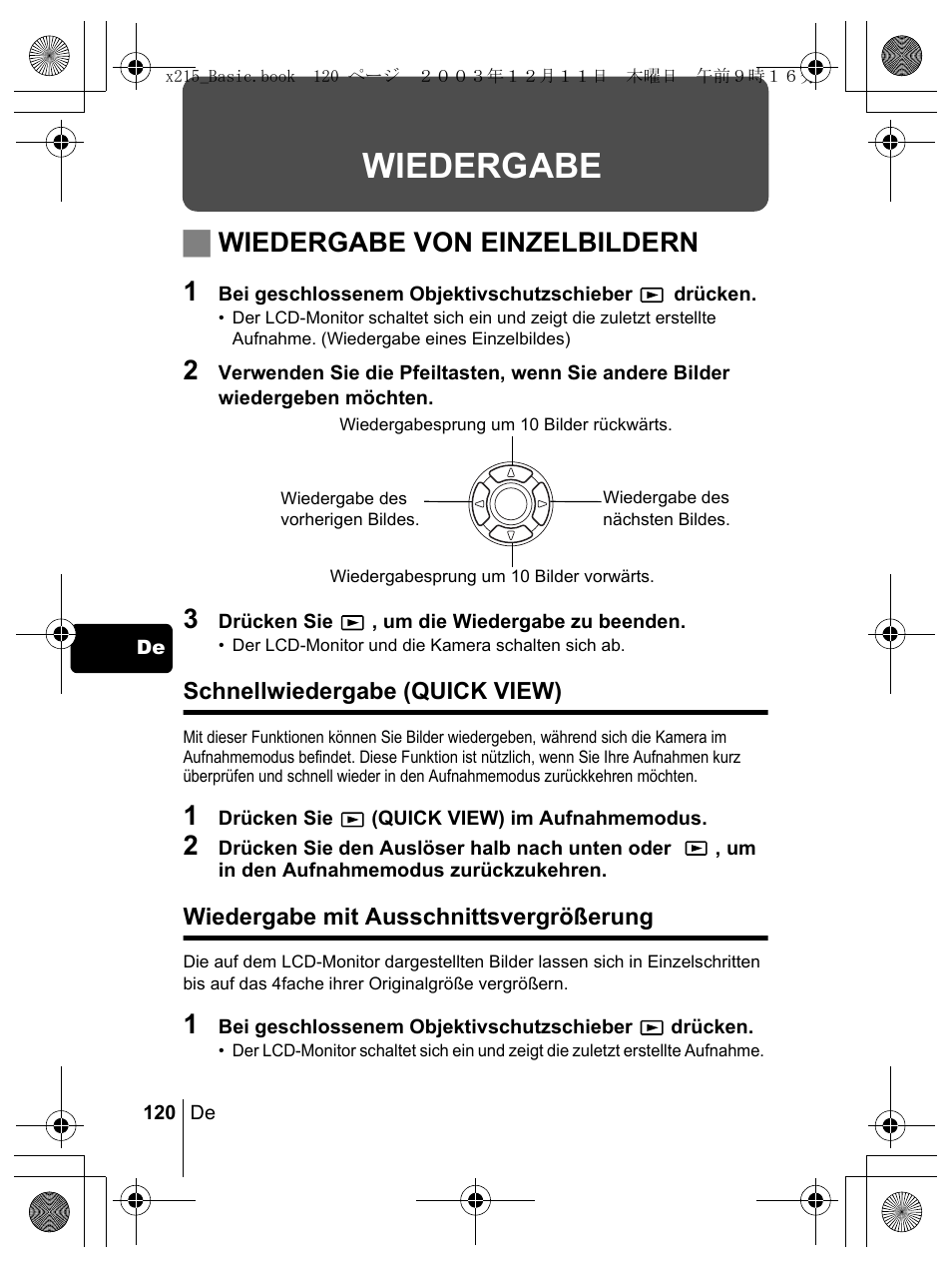 Wiedergabe, Jwiedergabe von einzelbildern 1 | Olympus X-350 en User Manual | Page 120 / 180