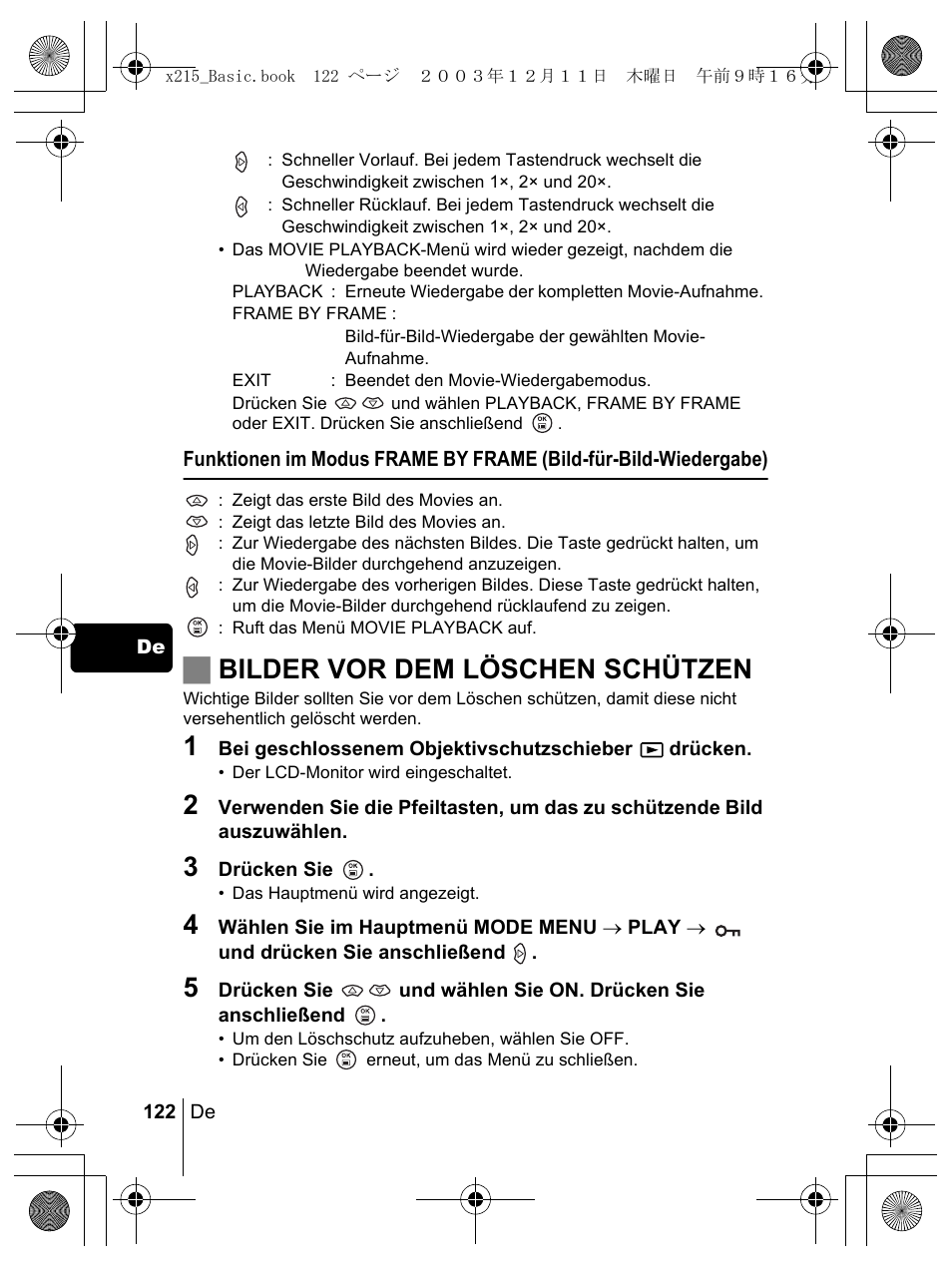 Jbilder vor dem löschen schützen | Olympus X-350 en User Manual | Page 122 / 180