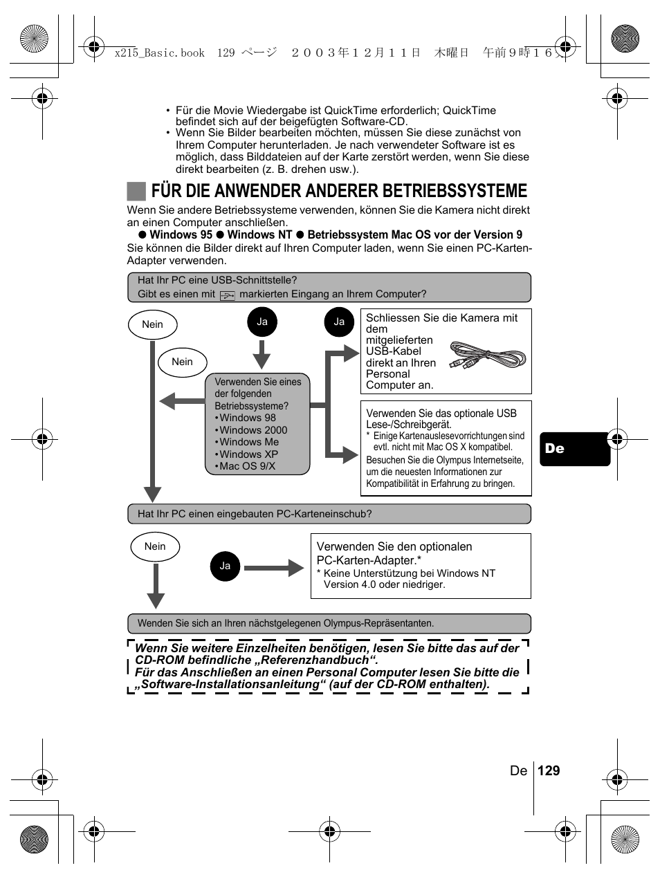 Jfür die anwender anderer betriebssysteme | Olympus X-350 en User Manual | Page 129 / 180