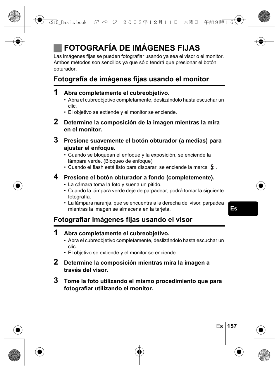 Jfotografía de imágenes fijas | Olympus X-350 en User Manual | Page 157 / 180