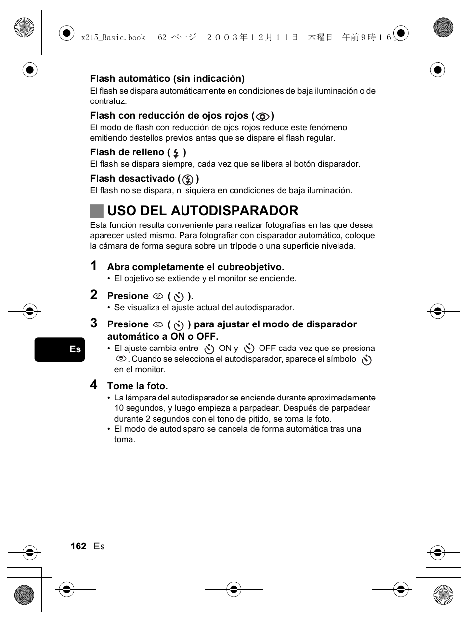 Juso del autodisparador | Olympus X-350 en User Manual | Page 162 / 180