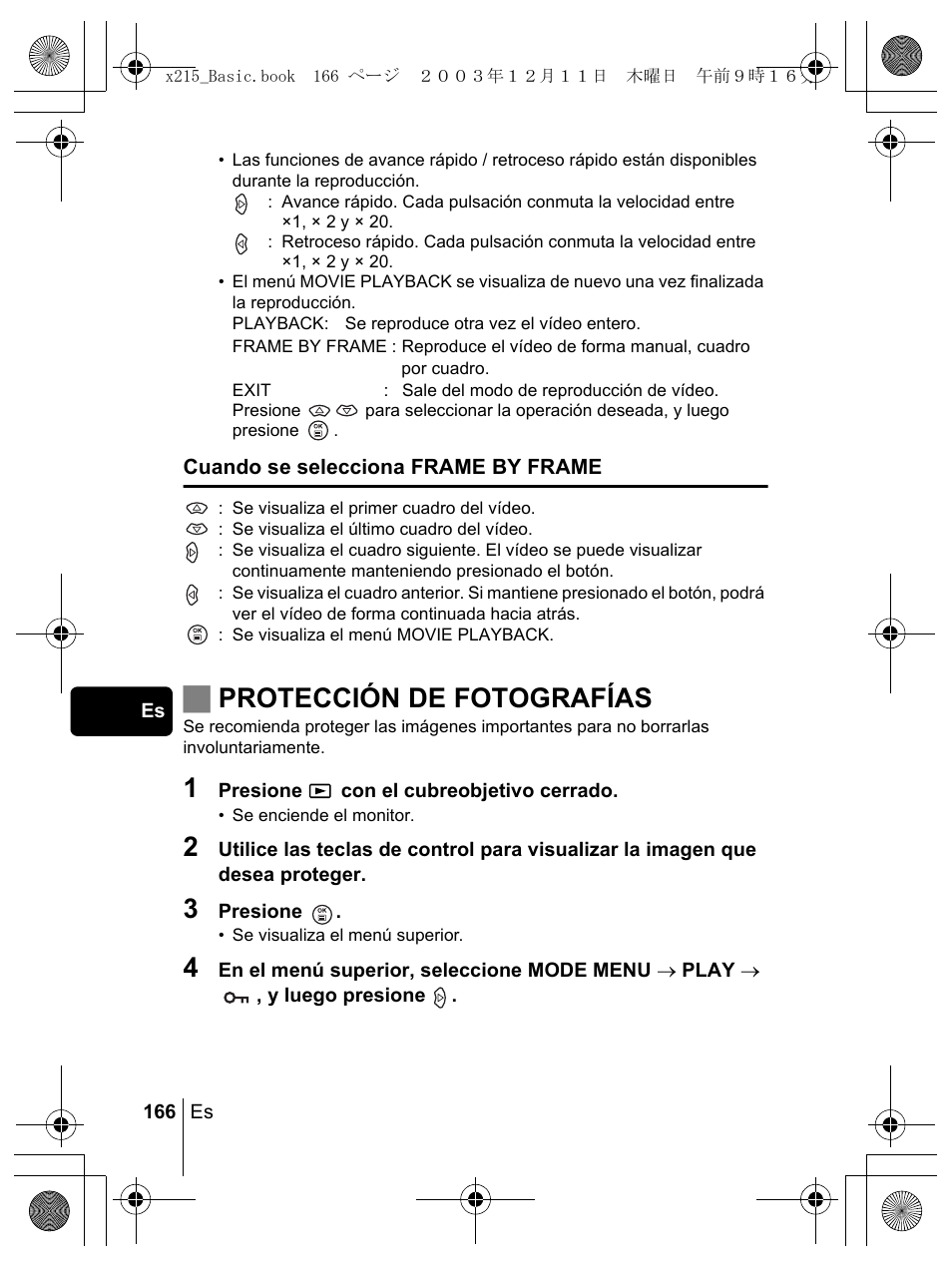 Jprotección de fotografías | Olympus X-350 en User Manual | Page 166 / 180
