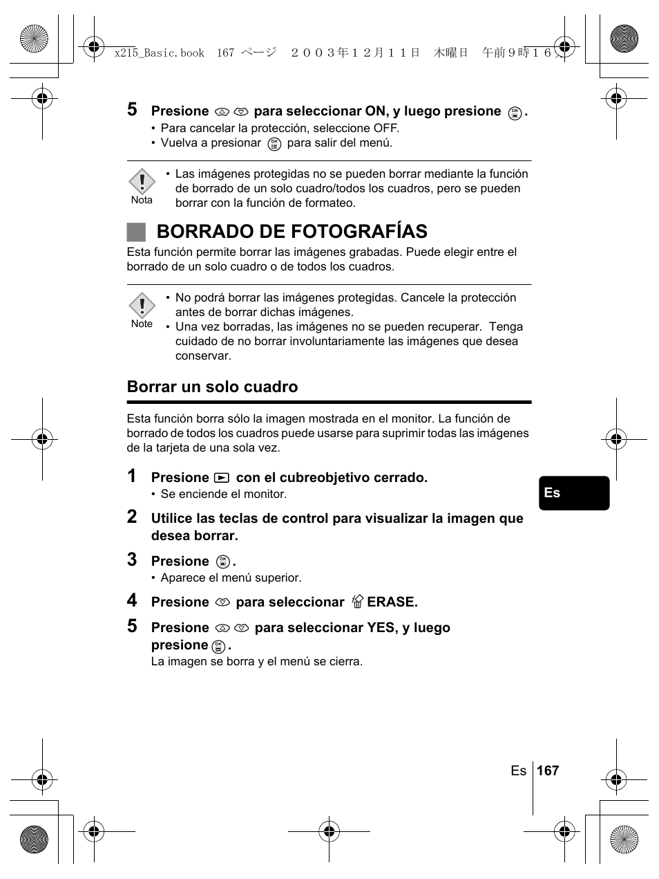 Jborrado de fotografías | Olympus X-350 en User Manual | Page 167 / 180