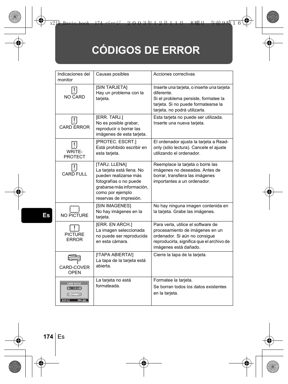 Códigos de error, 174 es es | Olympus X-350 en User Manual | Page 174 / 180