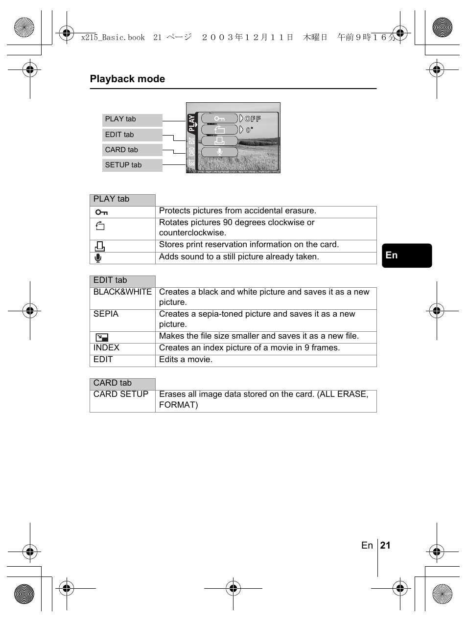 Playback mode | Olympus X-350 en User Manual | Page 21 / 180