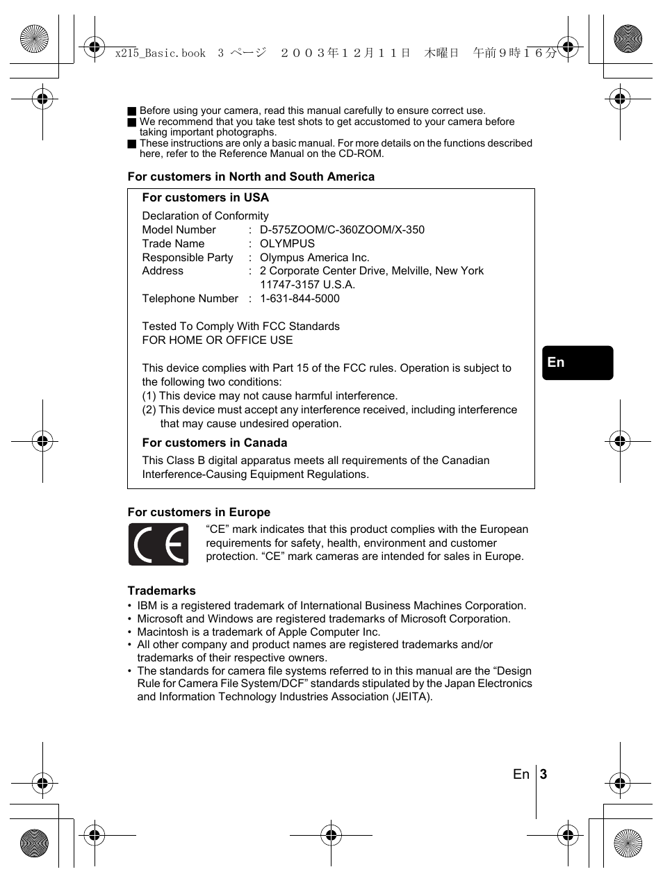 Olympus X-350 en User Manual | Page 3 / 180