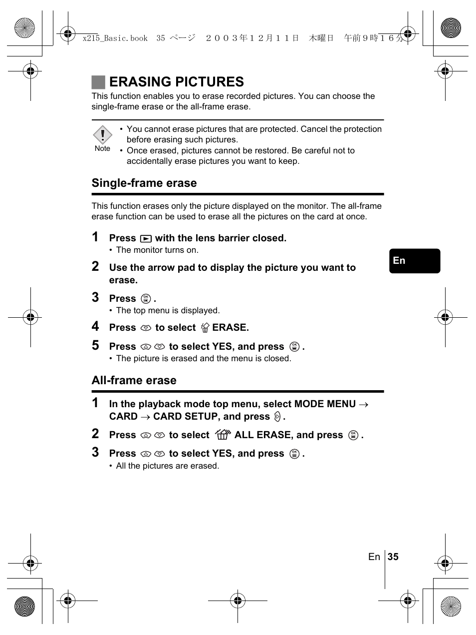 Jerasing pictures | Olympus X-350 en User Manual | Page 35 / 180
