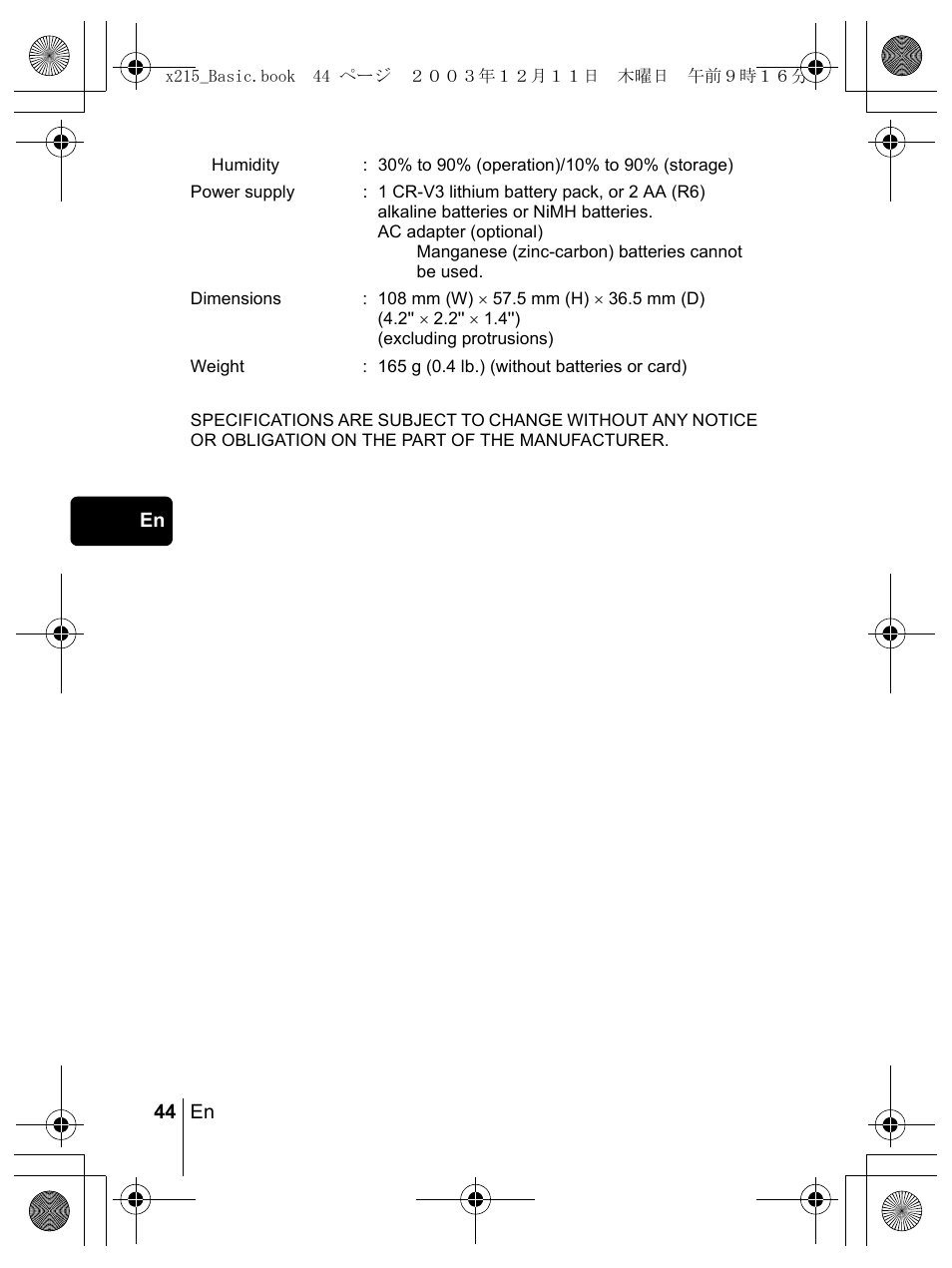 Olympus X-350 en User Manual | Page 44 / 180