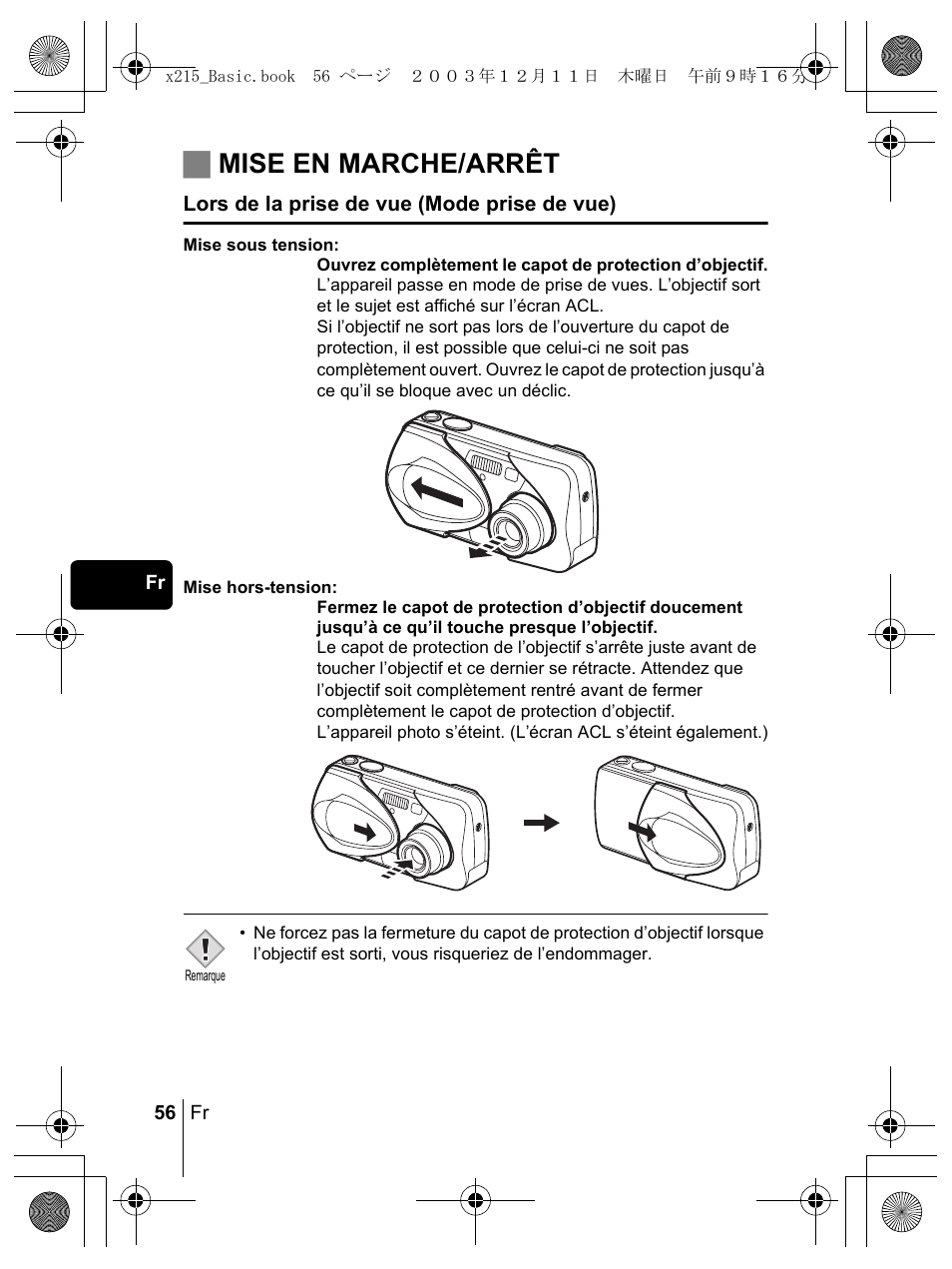 Jmise en marche/arrêt | Olympus X-350 en User Manual | Page 56 / 180